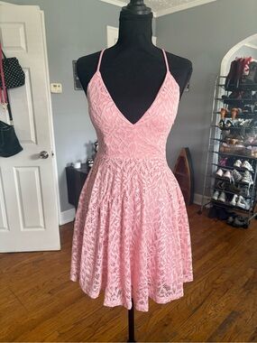 Dry Goods pink fit and flare lace minidress